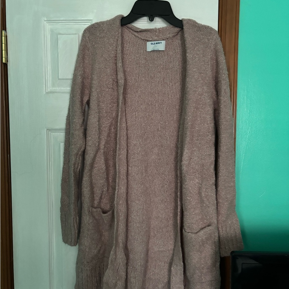Knitted Pink Open Front Cardigan